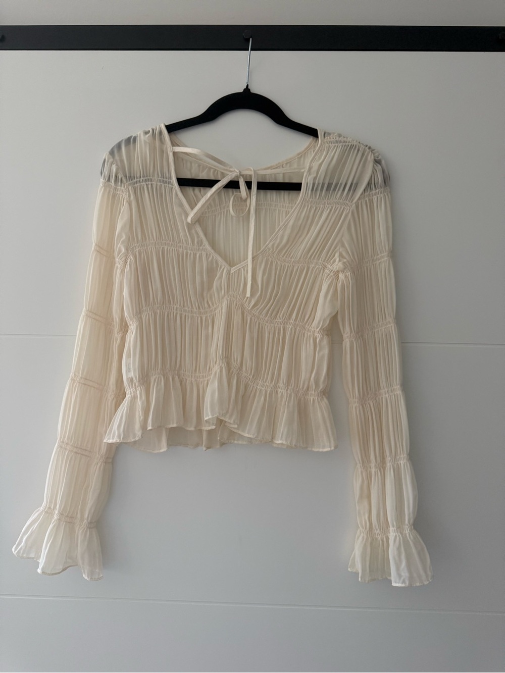 Tie-Neck Ruffled Cream Blouse from Shop Peche